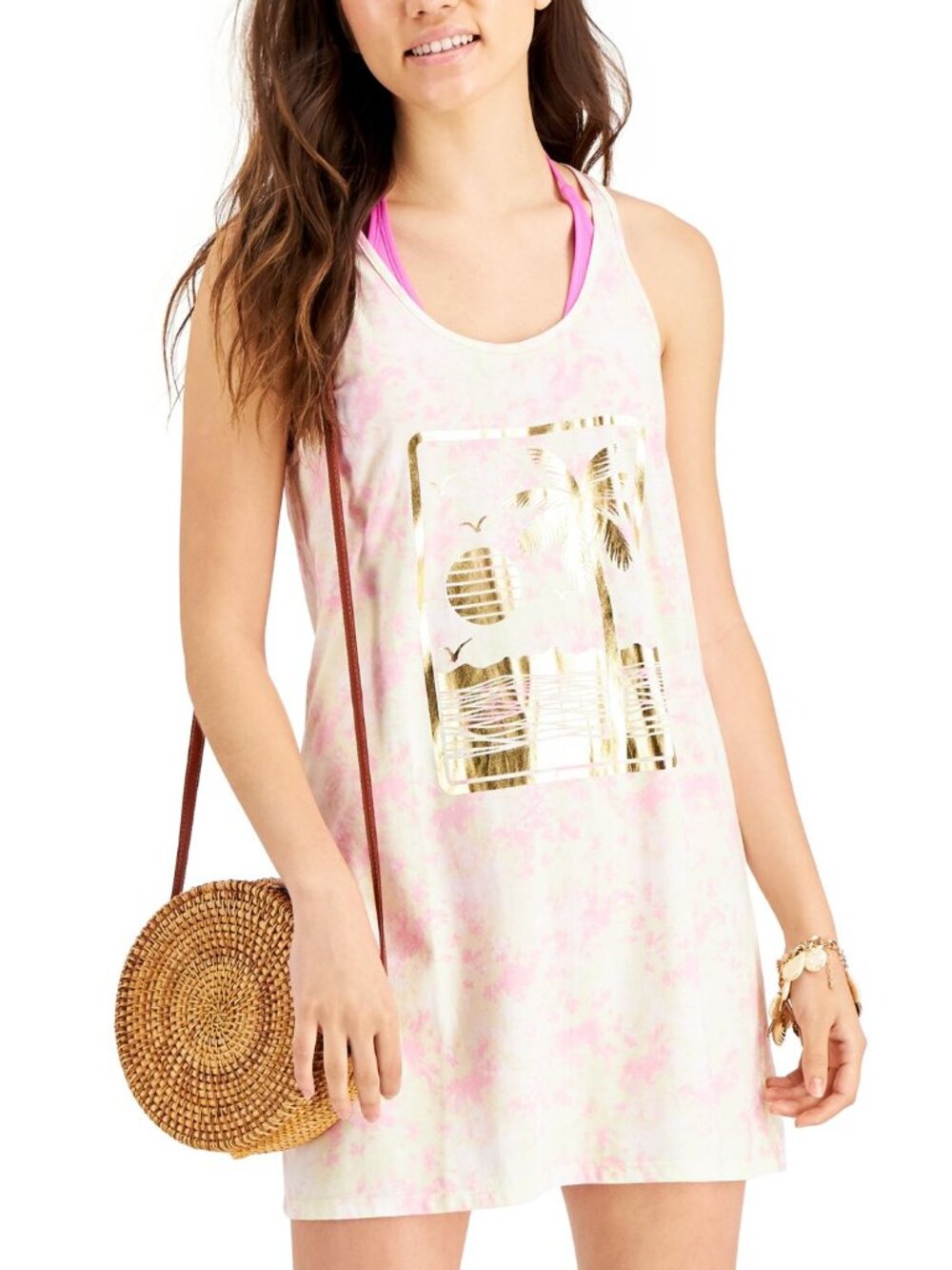 Miken Juniors Tie-Dyed Graphic-Print Cotton Cover-Up Dress